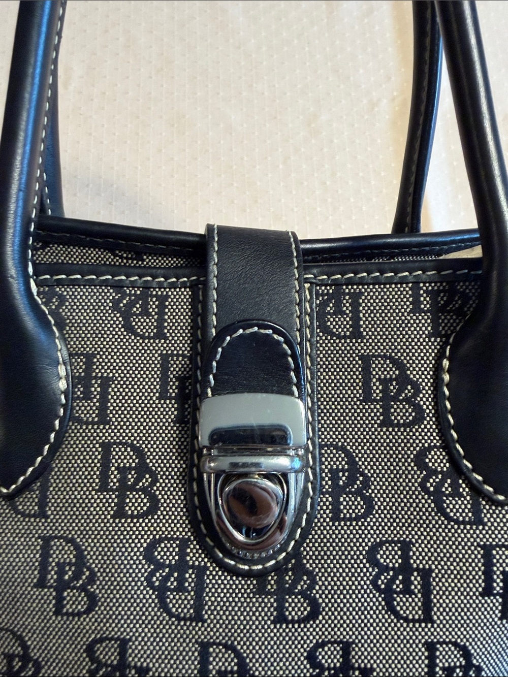 Dooney & Bourke Black and Beige DB Monogram Tote - Picture 8 of 13